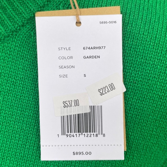 NWT Michael Kors Collection Cashmere Blend Garden Green and Navy Stripe Sweater - Picture 3 of 8